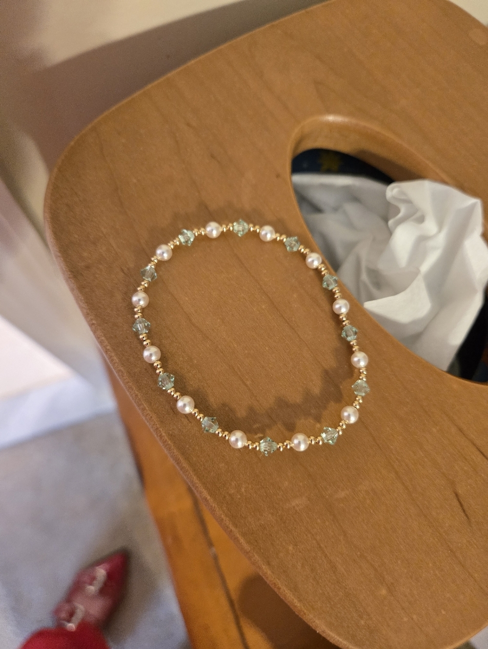 Beaded Blondes Light Green Pearl June Crystal Bracelet